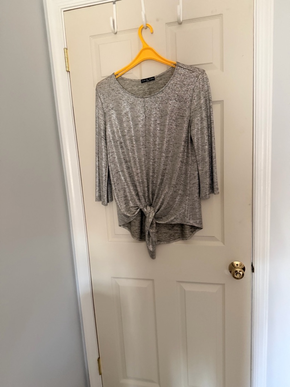 Silver Tie-Front Women's Top